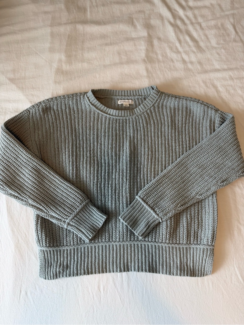 Aeropostale Dusty Blue Ribbed Crewneck Sweater